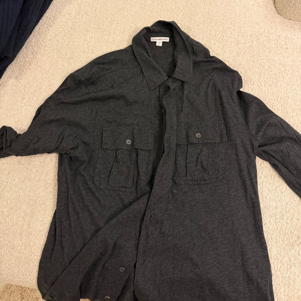 James Perse Charcoal Long Sleeve Button Down Shirt Sz 2 (M)